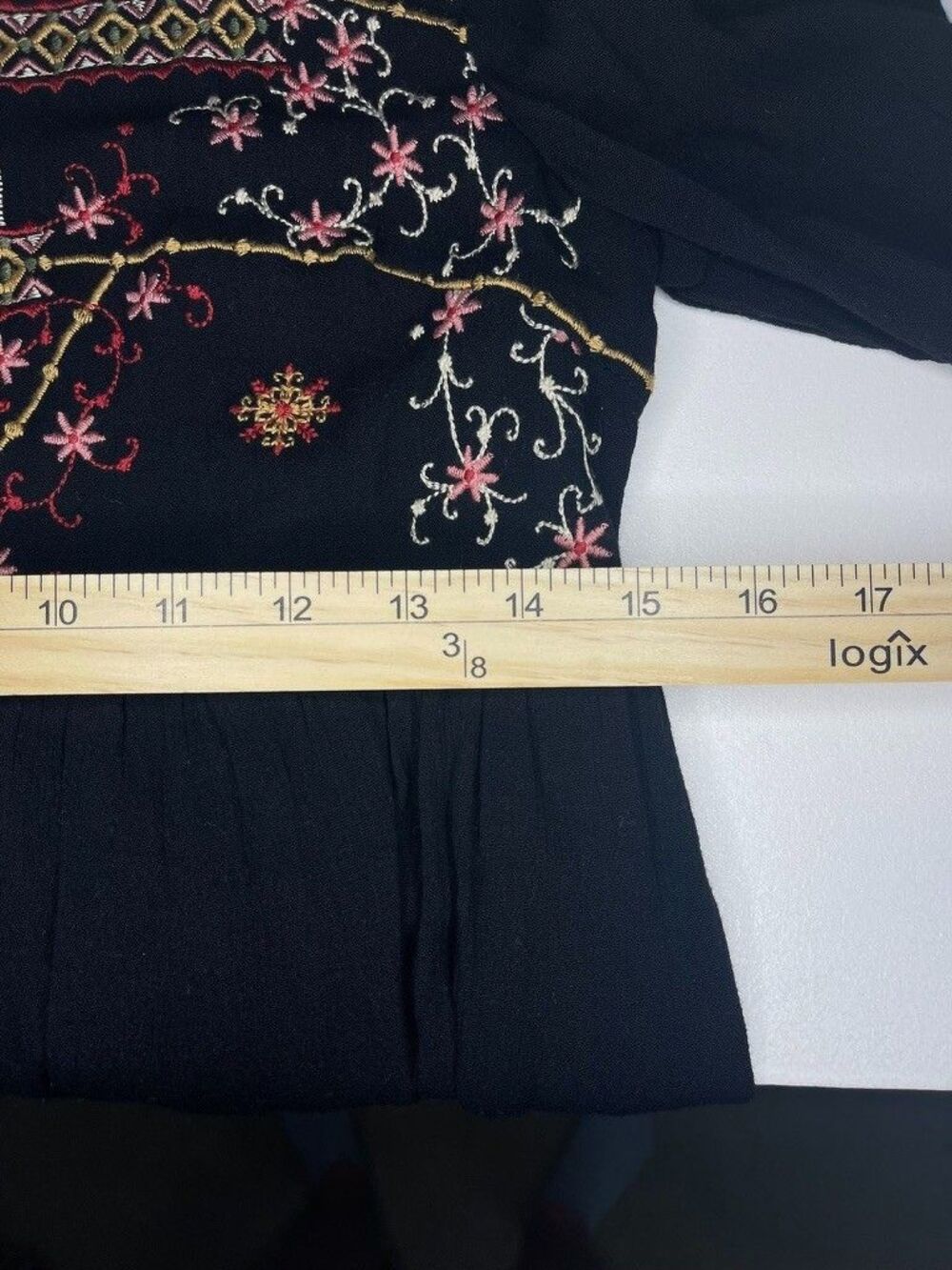 Savanna Jane Black Embroidered Boho Dress Festival Lightweight Flare Sleeve S - Picture 6 of 7